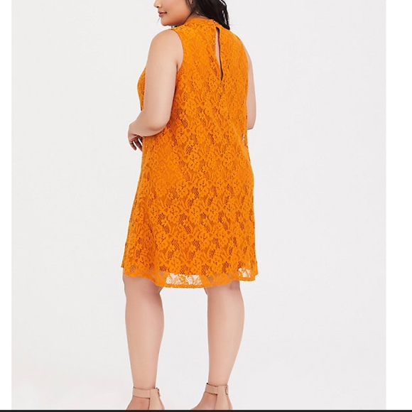 TORRID GOLDEN ORANGE YELLOW LACE TRAPEZE DRESS - Picture 2 of 7